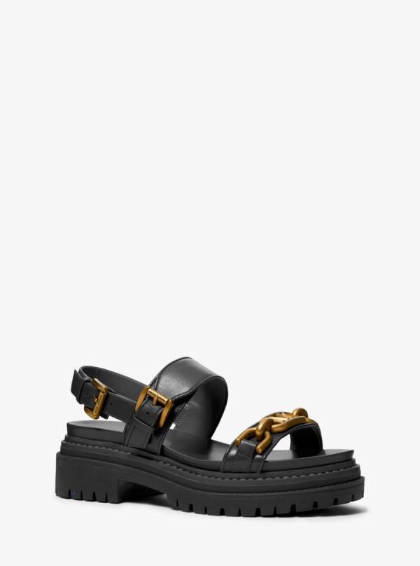 Damske Sandále Michael Kors Kailey Logo Embellished Leather Čierne - Topanky Michael Kors Sleva | URJGM-1874